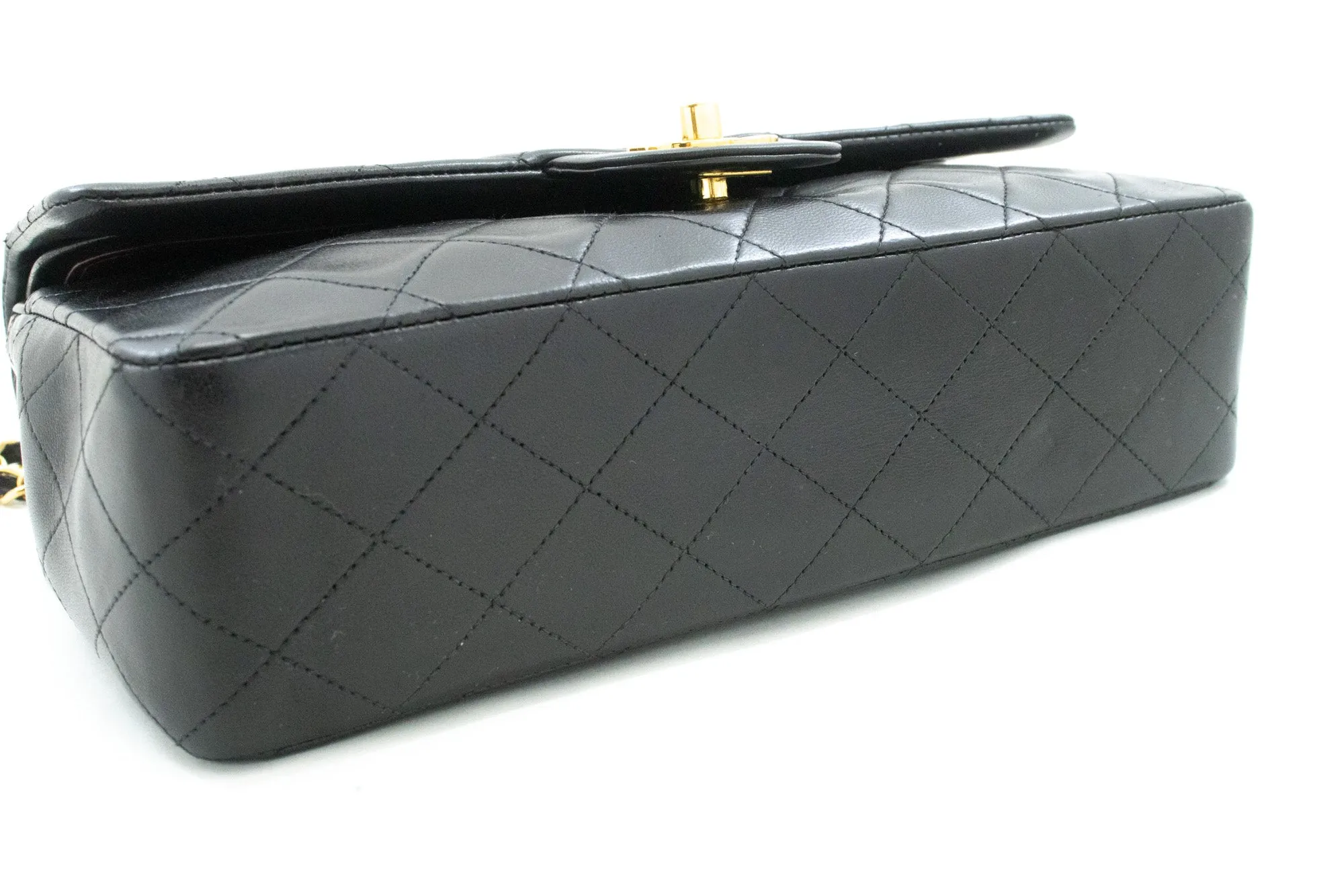 CHANEL Classic Double Flap 10" Chain Shoulder Bag Black Lambskin m75