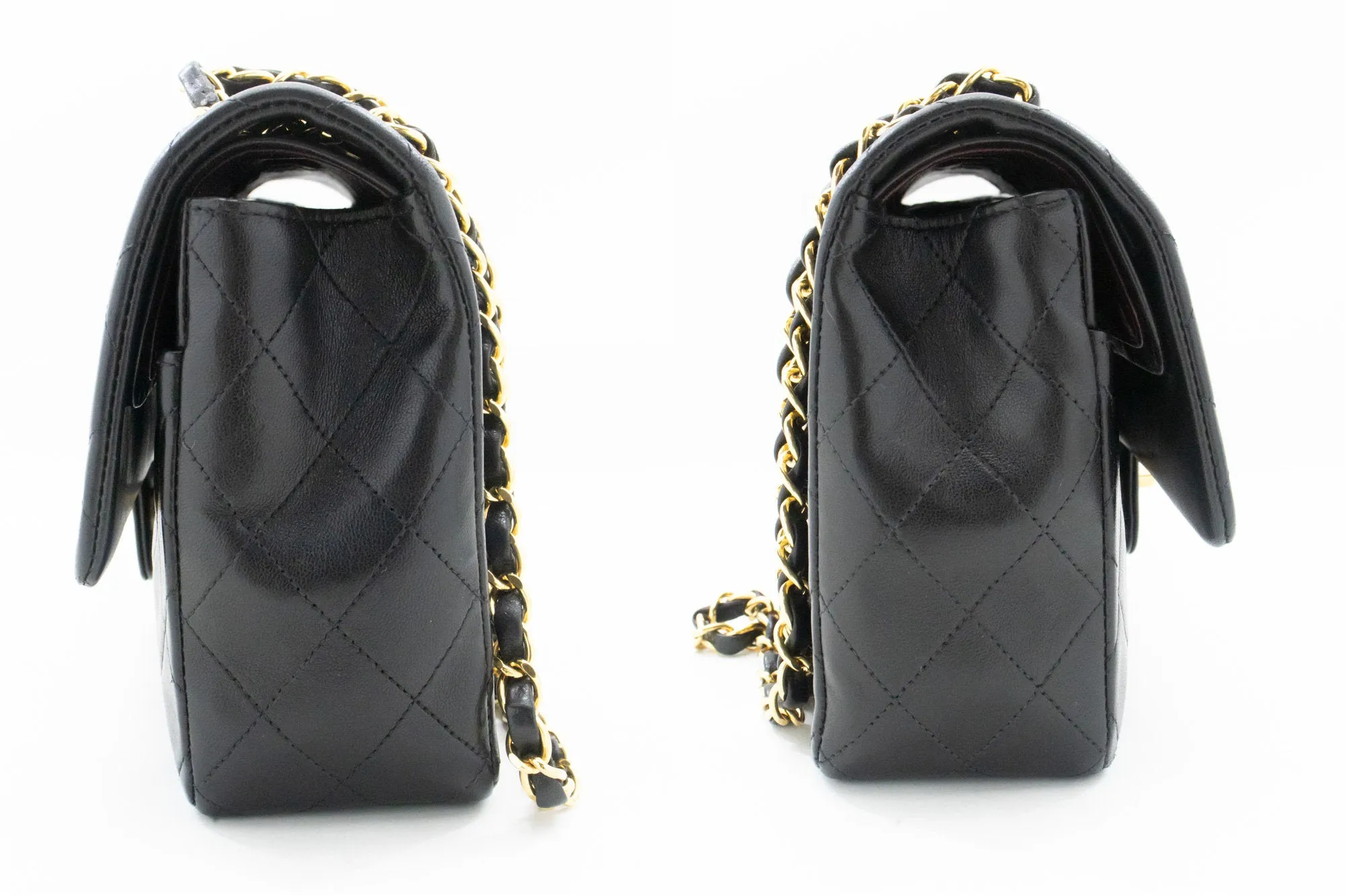 CHANEL Classic Double Flap 10" Chain Shoulder Bag Black Lambskin m75