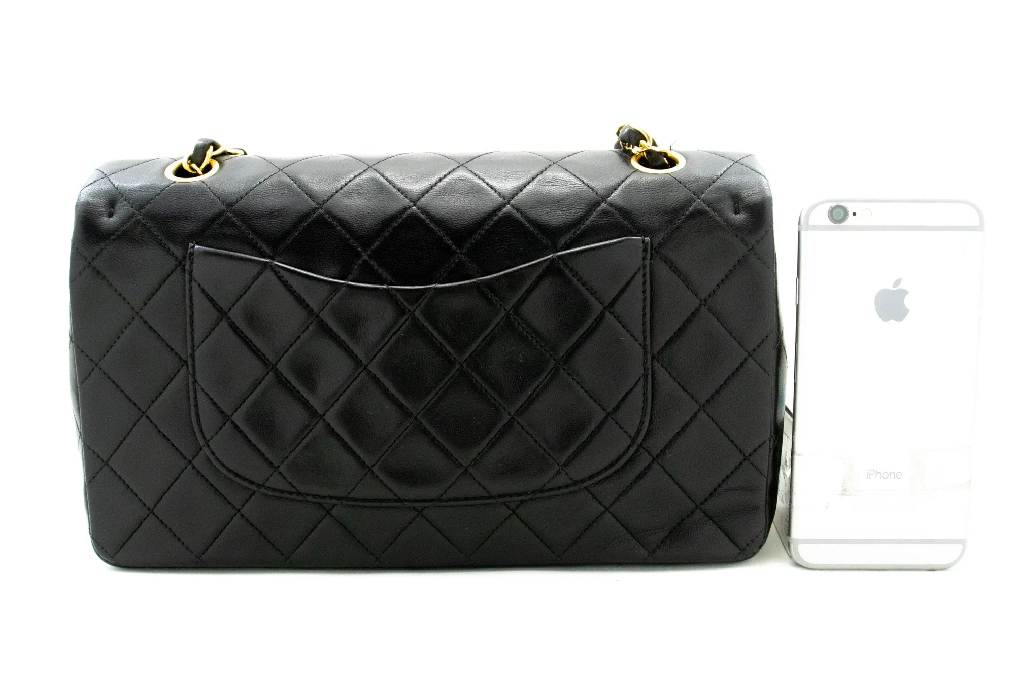 CHANEL Classic Double Flap 10" Chain Shoulder Bag Black Lambskin m75