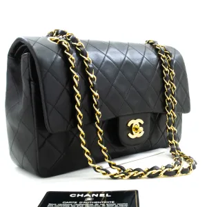 CHANEL Classic Double Flap 10" Chain Shoulder Bag Black Lambskin m75