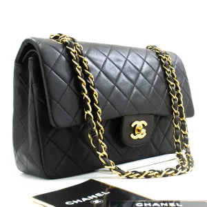 CHANEL Classic Double Flap 10" Chain Shoulder Bag Black Lambskin m77