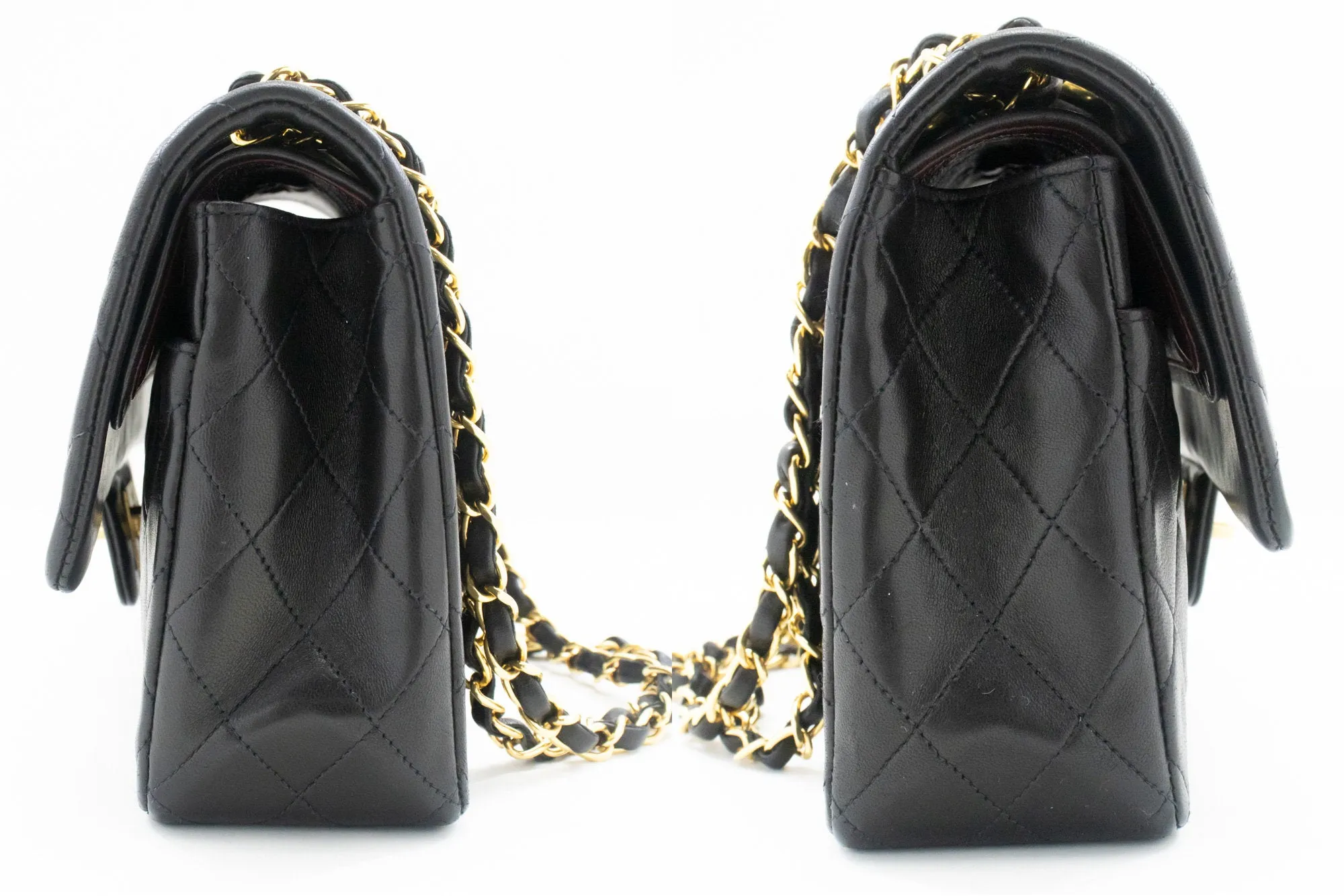 CHANEL Classic Double Flap 10" Chain Shoulder Bag Black Lambskin m77