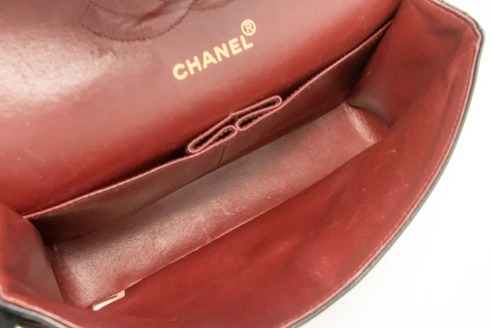 CHANEL Classic Double Flap 10" Chain Shoulder Bag Black Lambskin m90