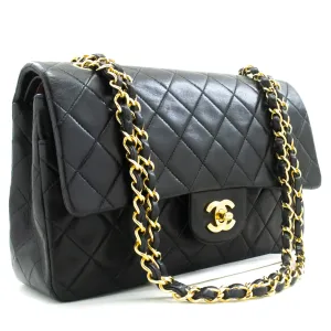 CHANEL Classic Double Flap 10" Chain Shoulder Bag Black Lambskin m90
