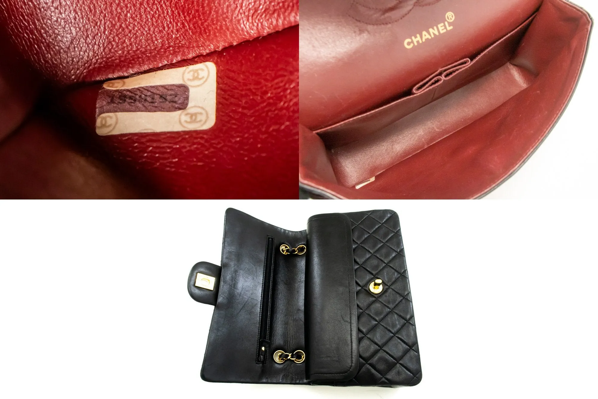 CHANEL Classic Double Flap 10" Chain Shoulder Bag Black Lambskin m90