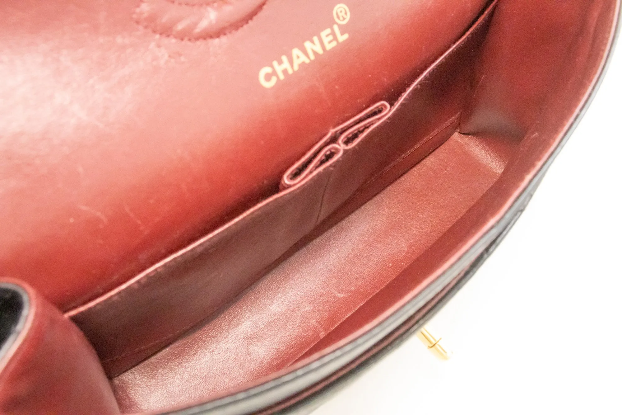 CHANEL Classic Double Flap 10" Chain Shoulder Bag Black Lambskin m90