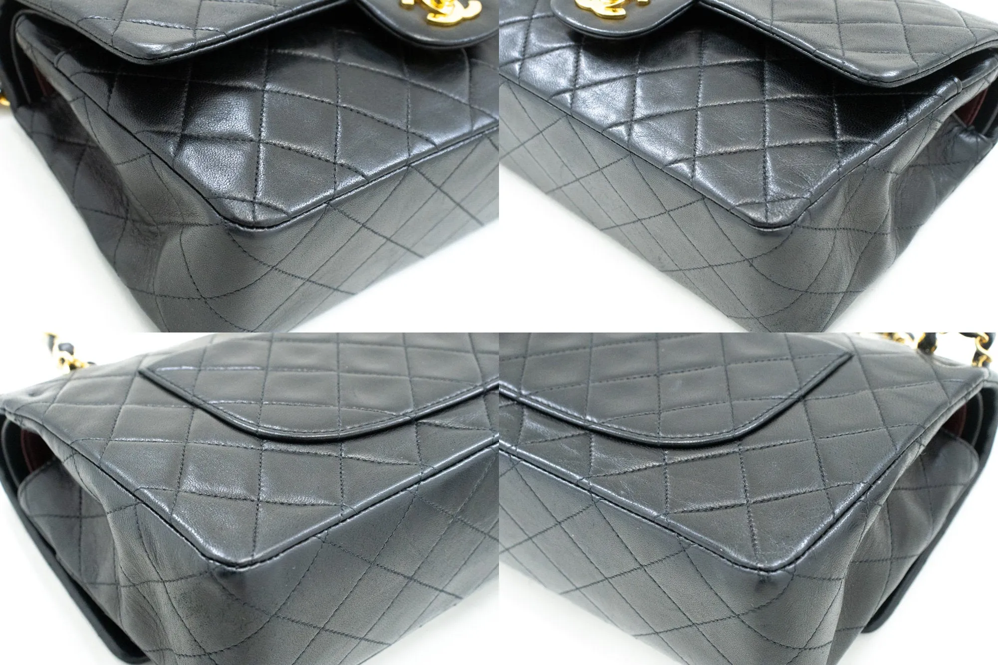 CHANEL Classic Double Flap 10" Chain Shoulder Bag Black Lambskin m90