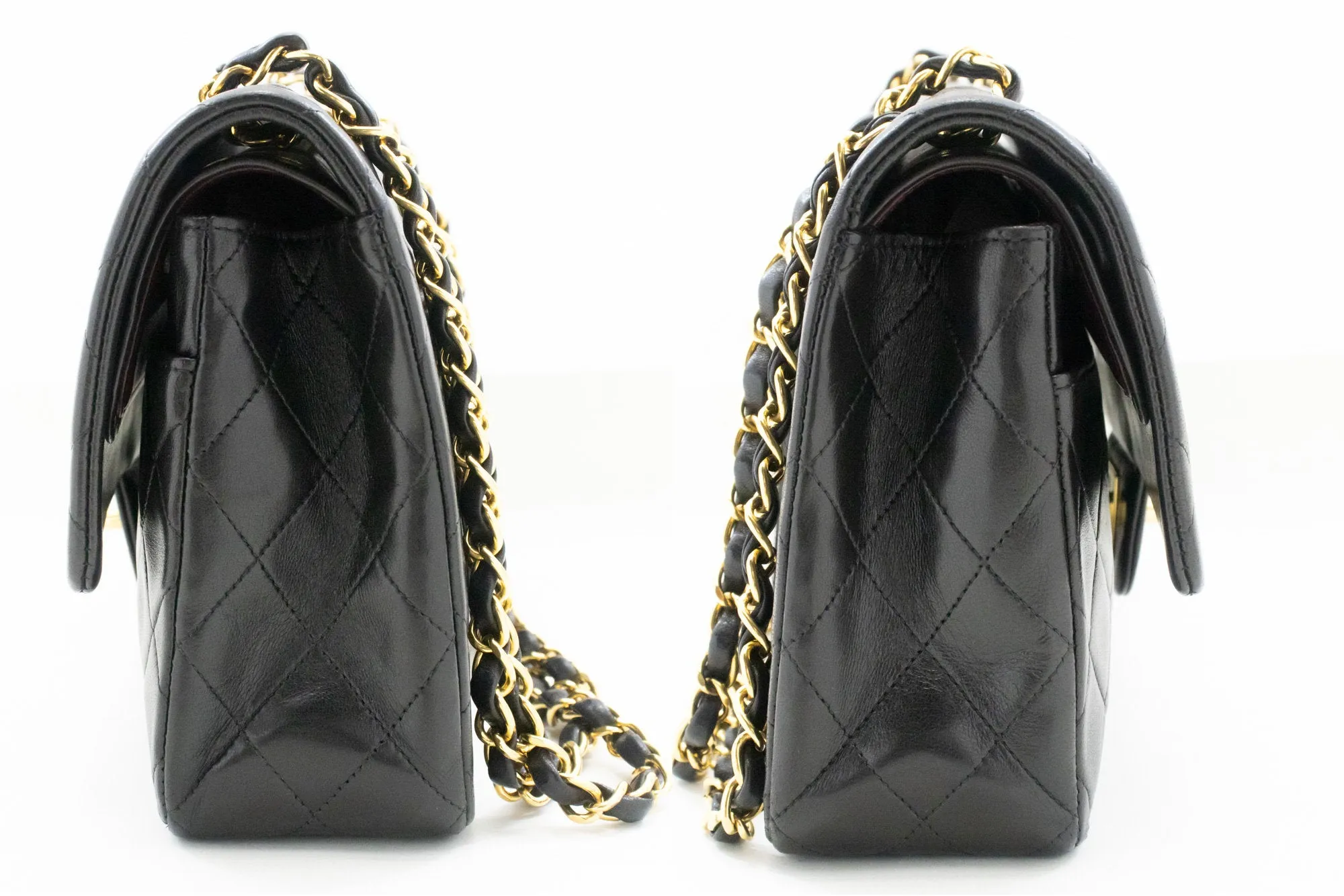 CHANEL Classic Double Flap 10" Chain Shoulder Bag Black Lambskin m94