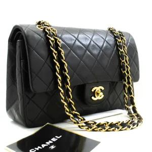 CHANEL Classic Double Flap 10" Chain Shoulder Bag Black Lambskin m94