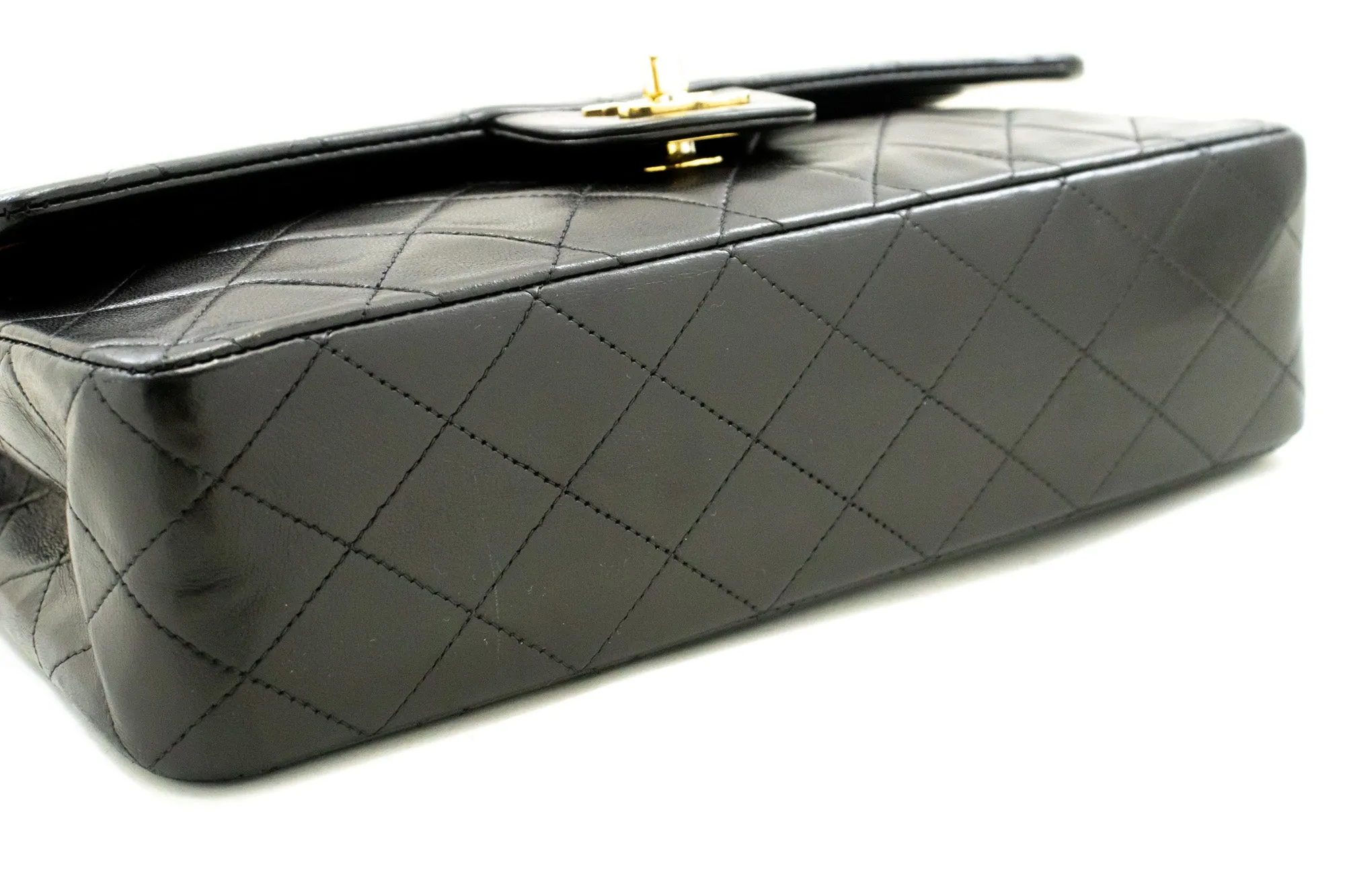 CHANEL Classic Double Flap 10" Chain Shoulder Bag Black Lambskin m94