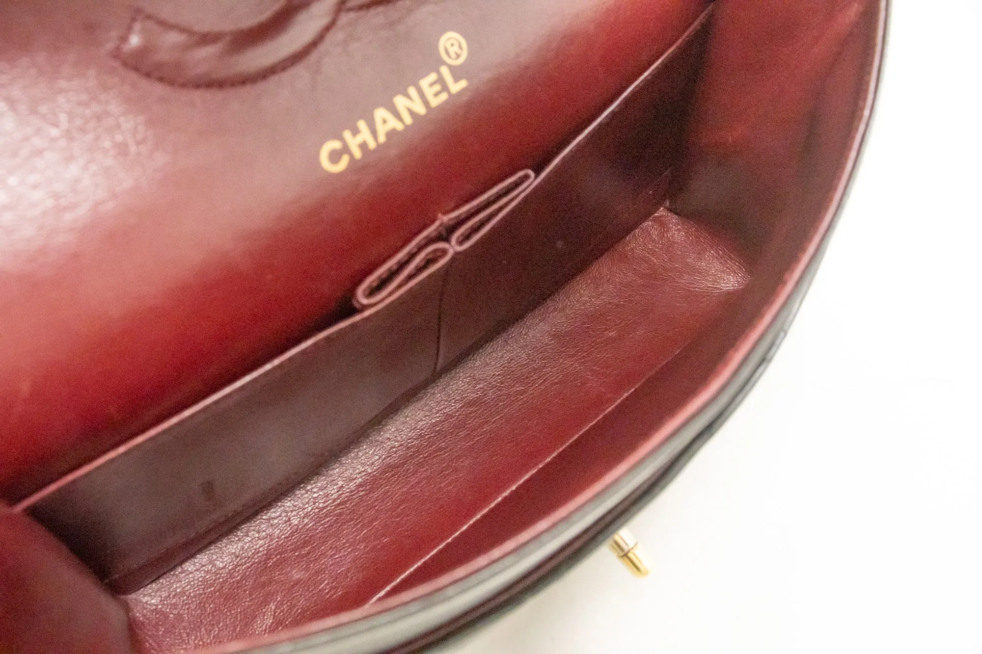CHANEL Classic Double Flap 10" Chain Shoulder Bag Black Lambskin m94