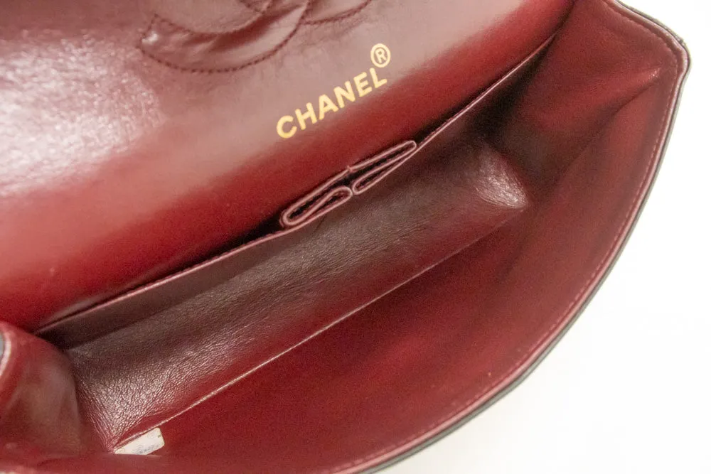 CHANEL Classic Double Flap 10" Chain Shoulder Bag Black Lambskin m94