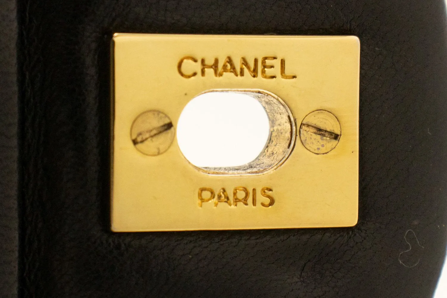 CHANEL Classic Double Flap 10" Chain Shoulder Bag Black Lambskin m94