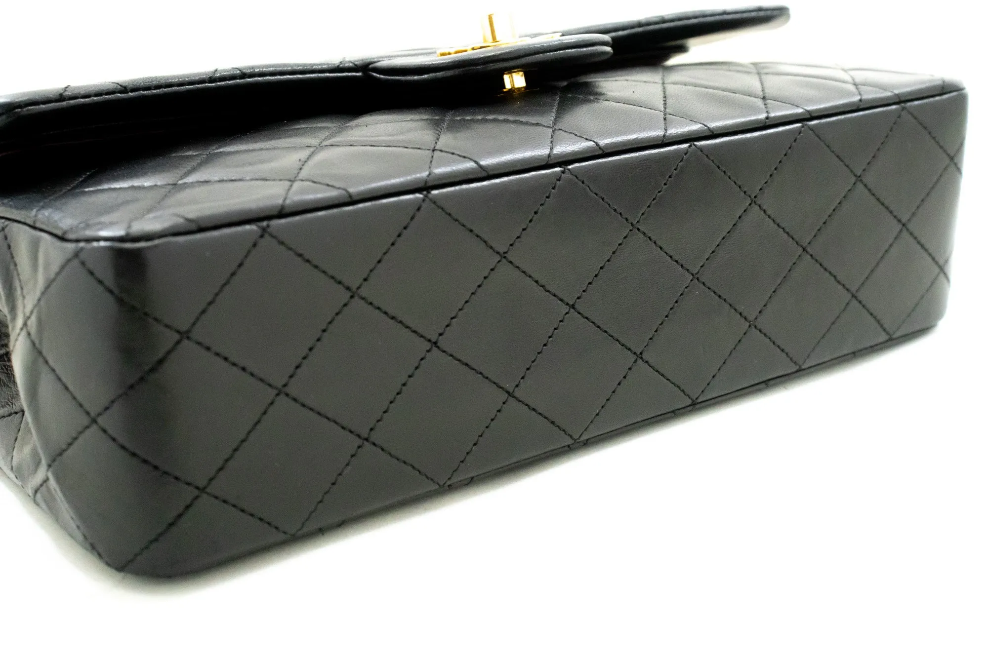 CHANEL Classic Double Flap 10" Chain Shoulder Bag Black Lambskin m95