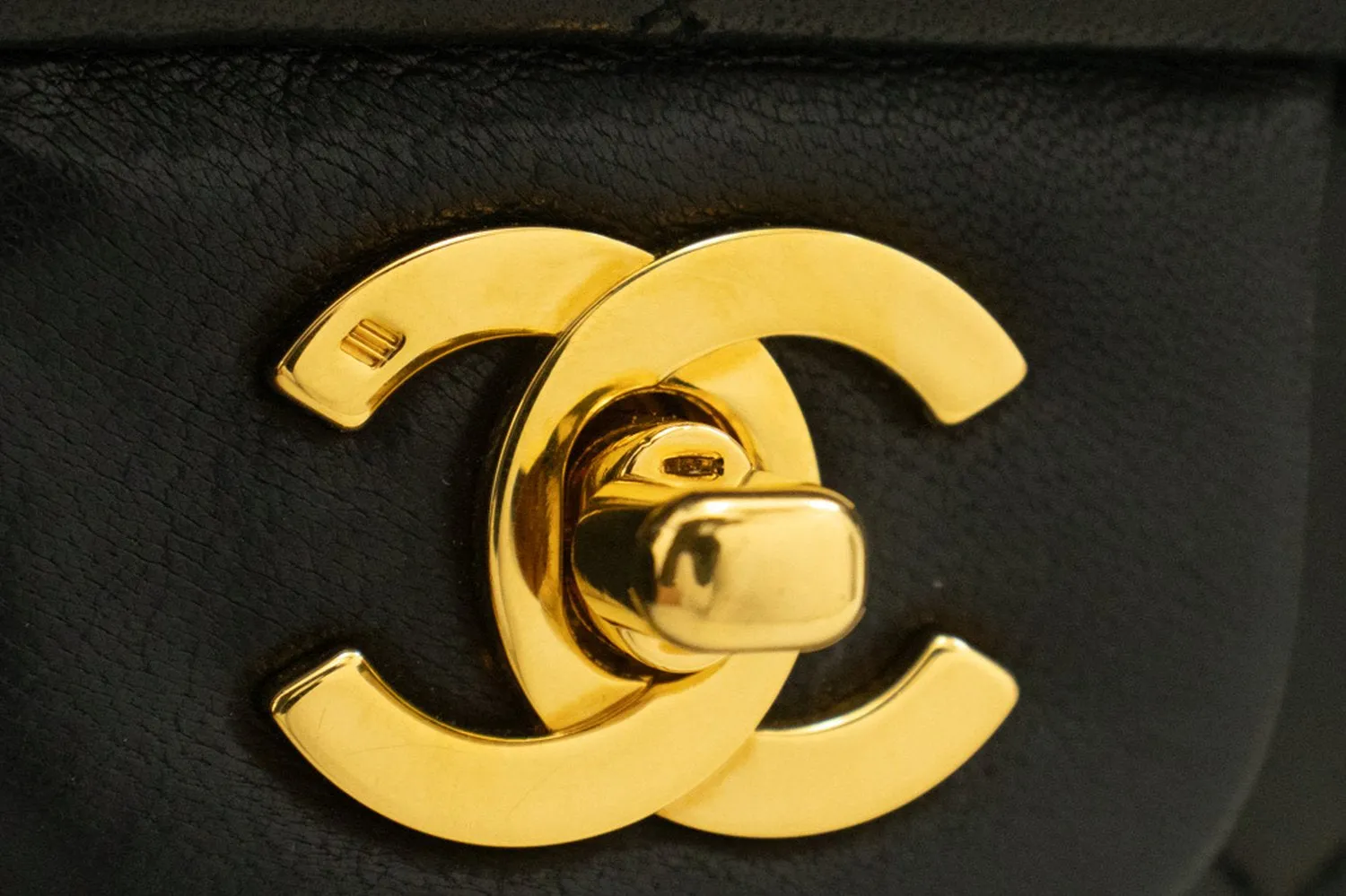 CHANEL Classic Double Flap 10" Chain Shoulder Bag Black Lambskin m95