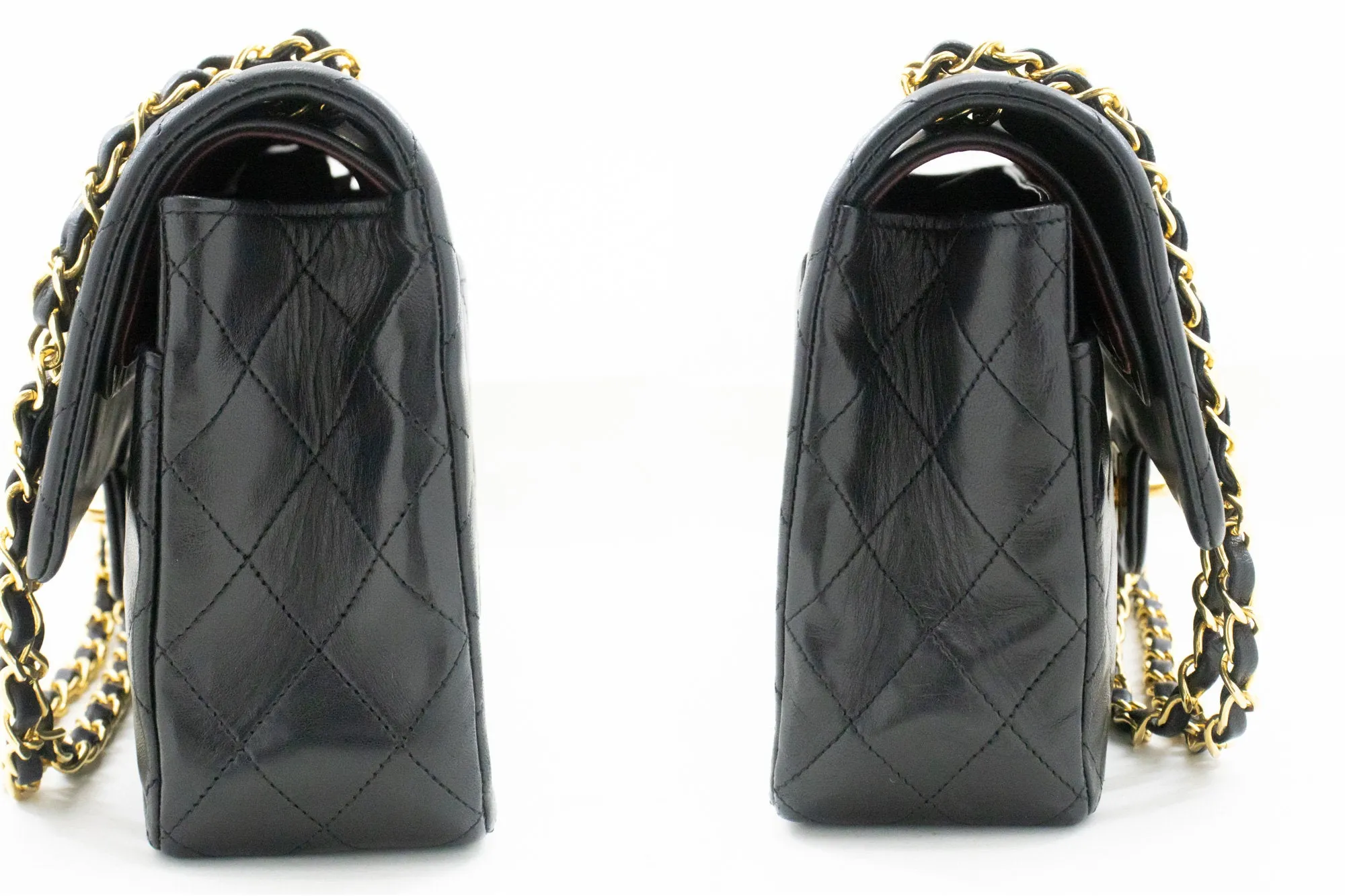 CHANEL Classic Double Flap 10" Chain Shoulder Bag Black Lambskin m95