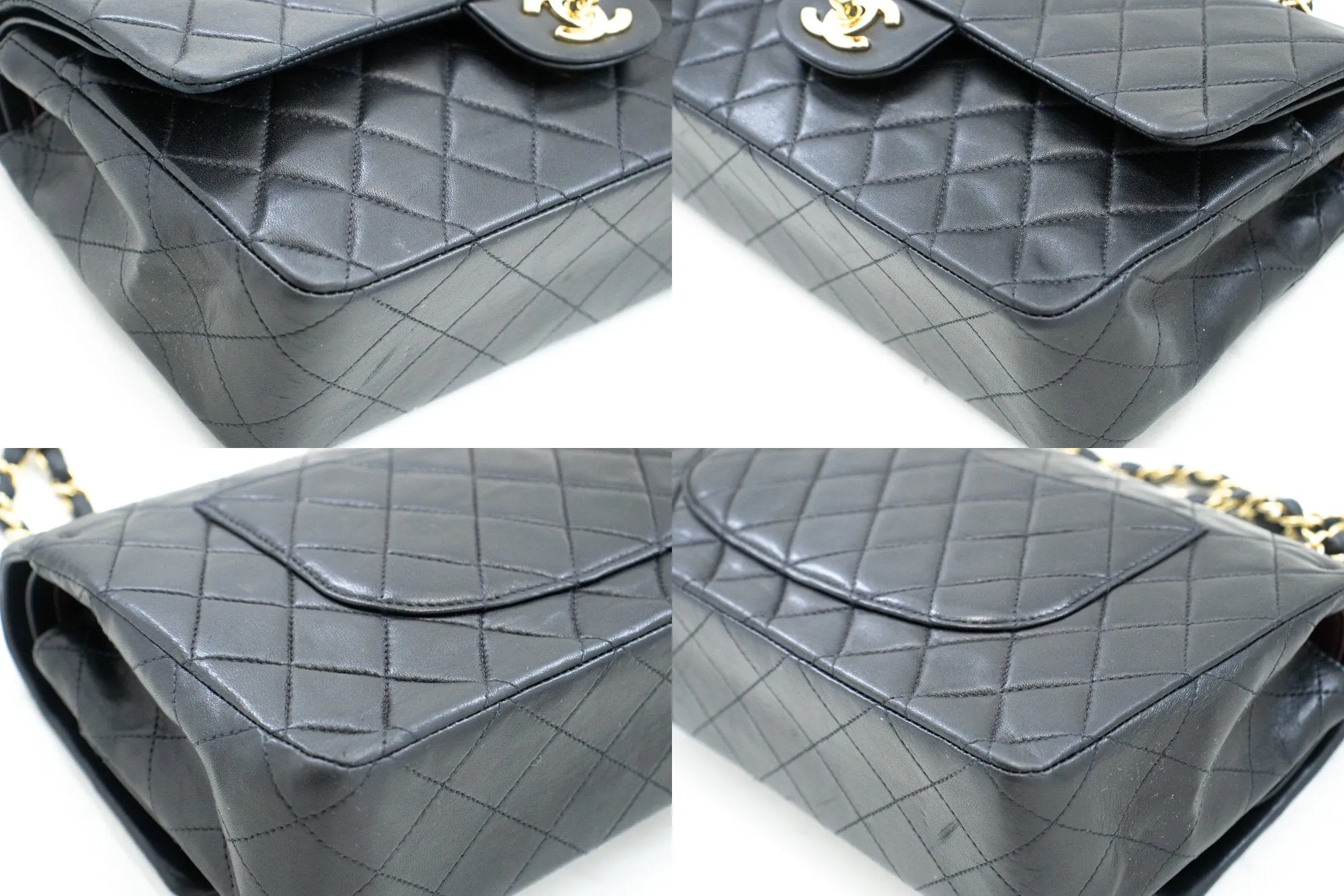 CHANEL Classic Double Flap 10" Chain Shoulder Bag Black Lambskin m97