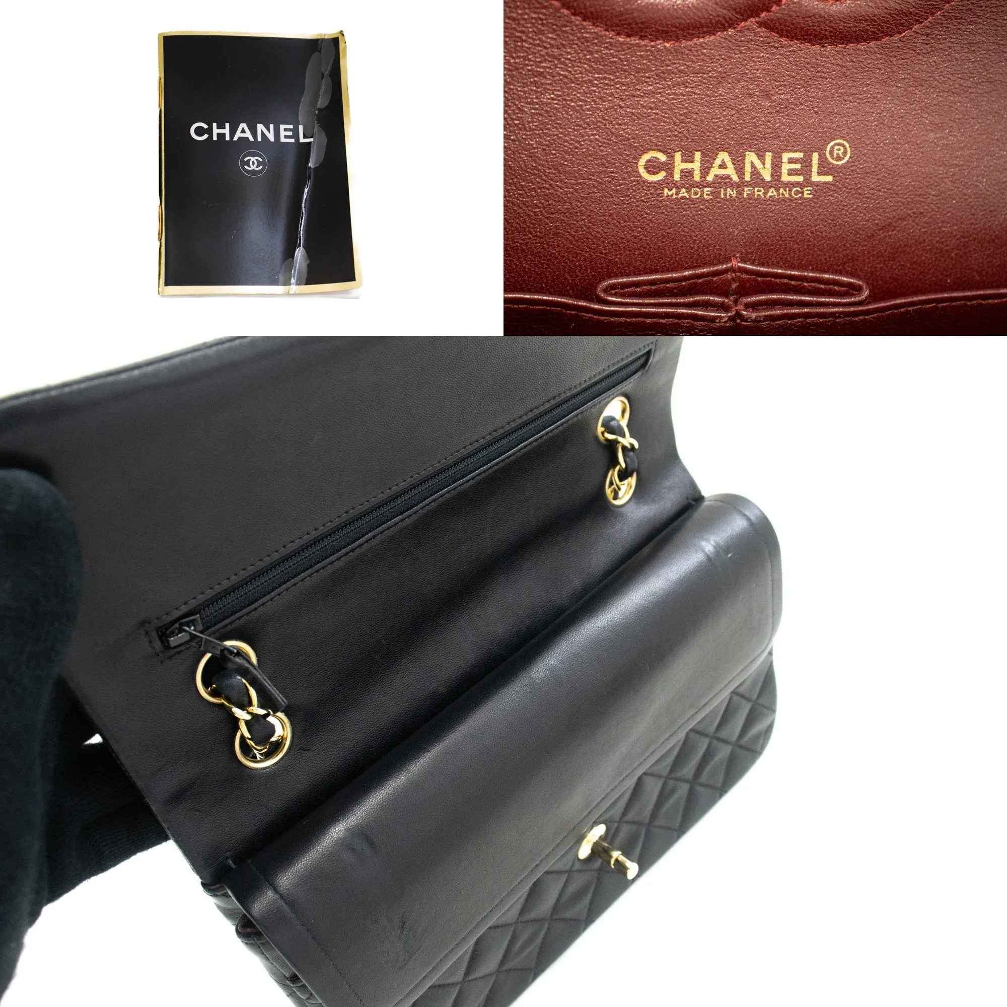 CHANEL Classic Double Flap 10" Chain Shoulder Bag Black Lambskin m97