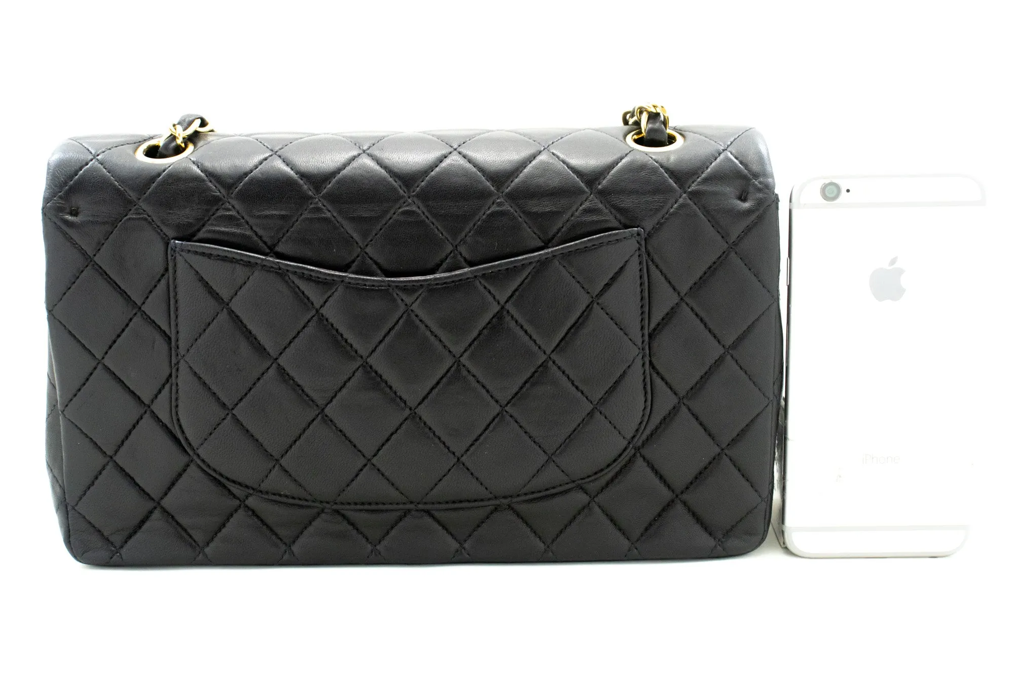 CHANEL Classic Double Flap 10" Chain Shoulder Bag Black Lambskin m97