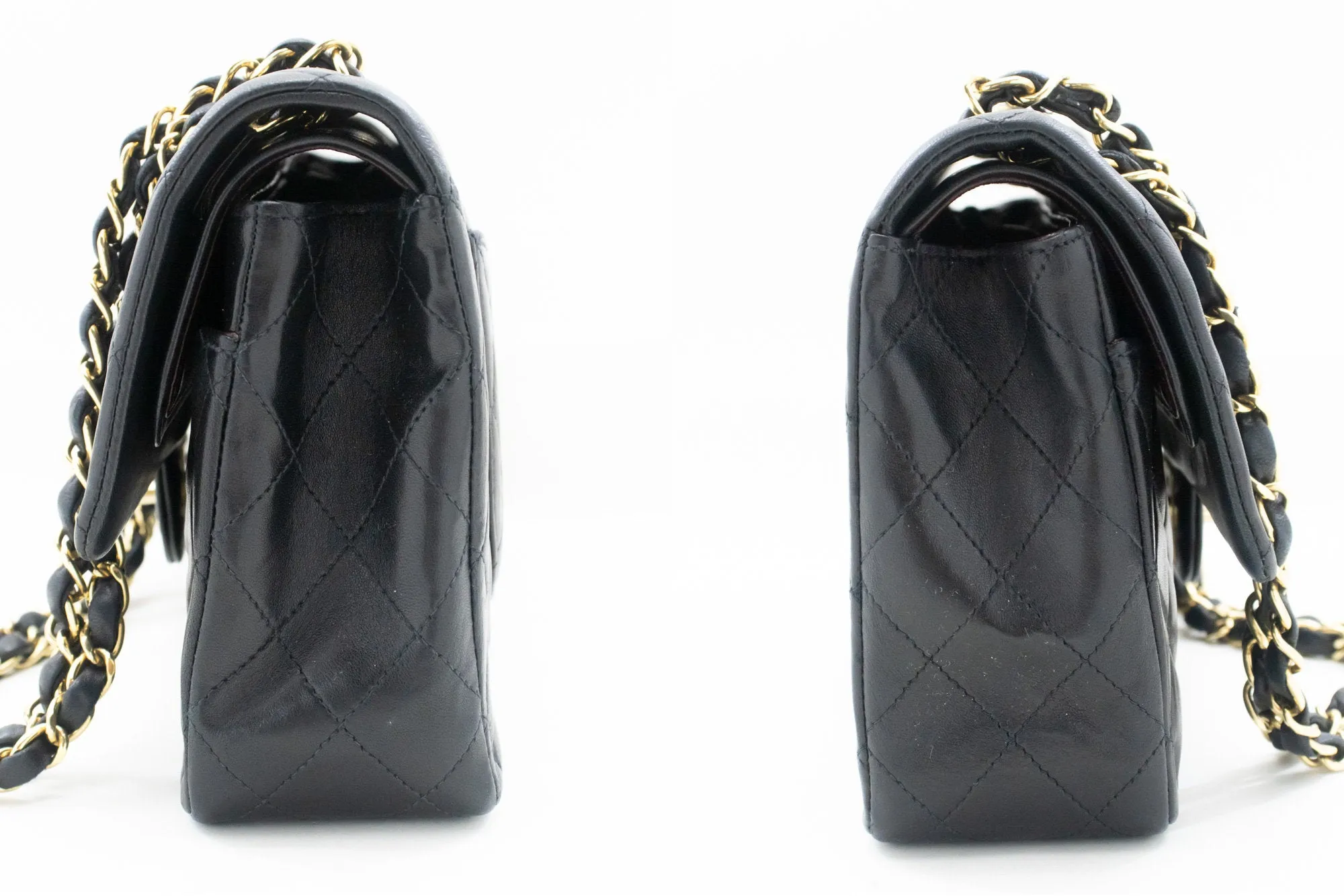 CHANEL Classic Double Flap 10" Chain Shoulder Bag Black Lambskin m97