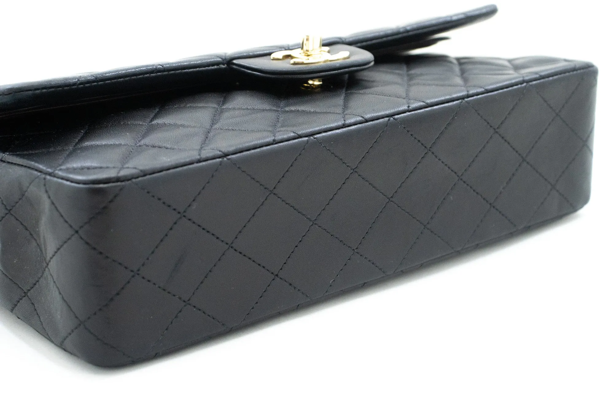 CHANEL Classic Double Flap 10" Chain Shoulder Bag Black Lambskin m97