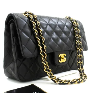 CHANEL Classic Double Flap 10" Chain Shoulder Bag Black Lambskin n44