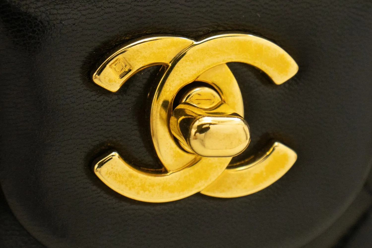 CHANEL Classic Double Flap 10" Chain Shoulder Bag Black Lambskin n44