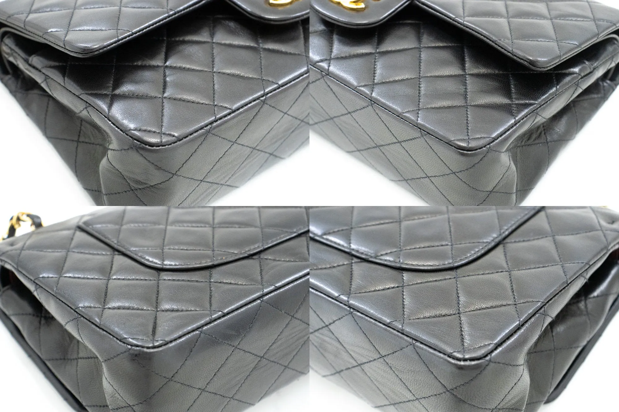 CHANEL Classic Double Flap 10" Chain Shoulder Bag Black Lambskin n44