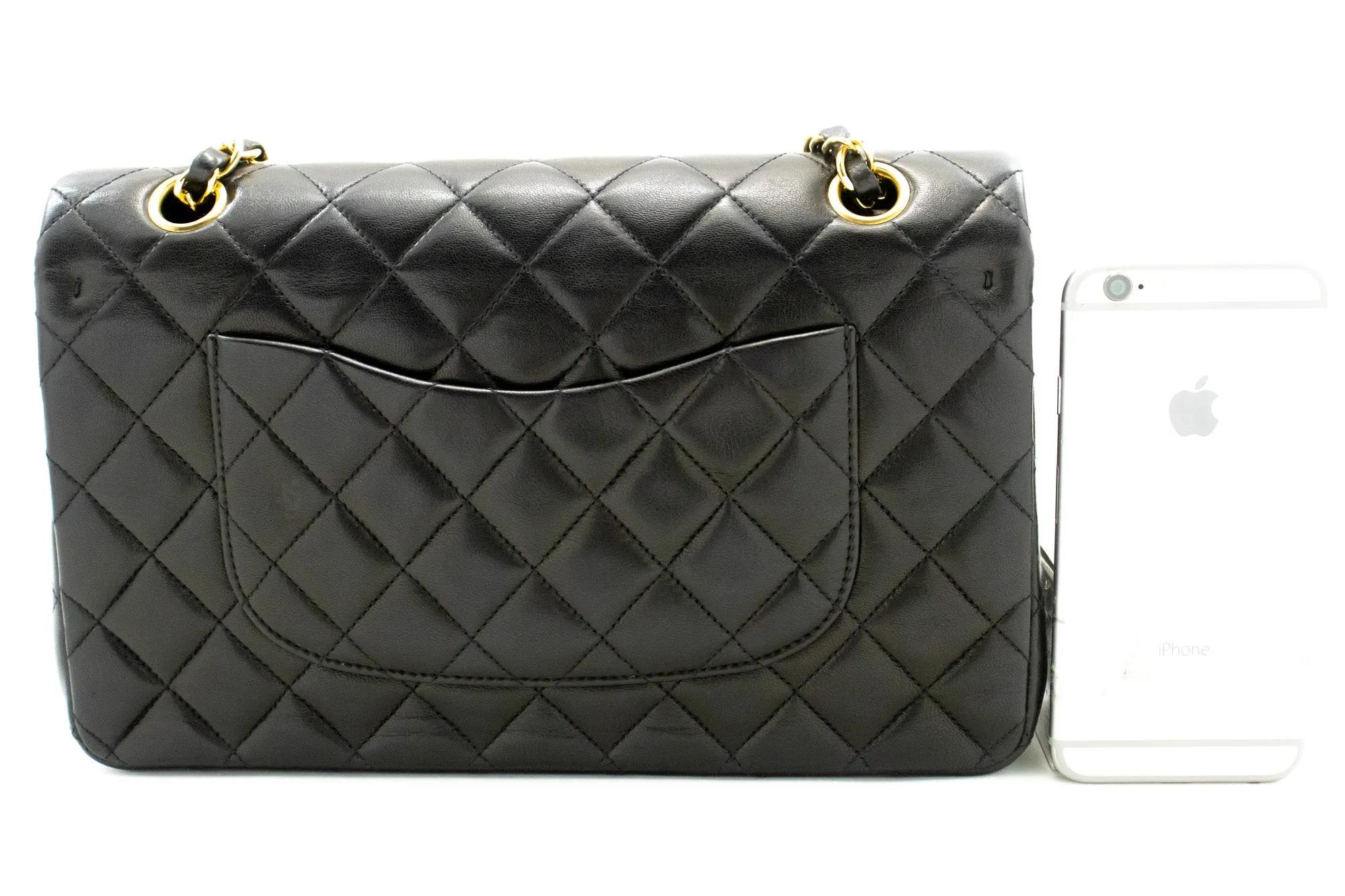CHANEL Classic Double Flap 10" Chain Shoulder Bag Black Lambskin n44