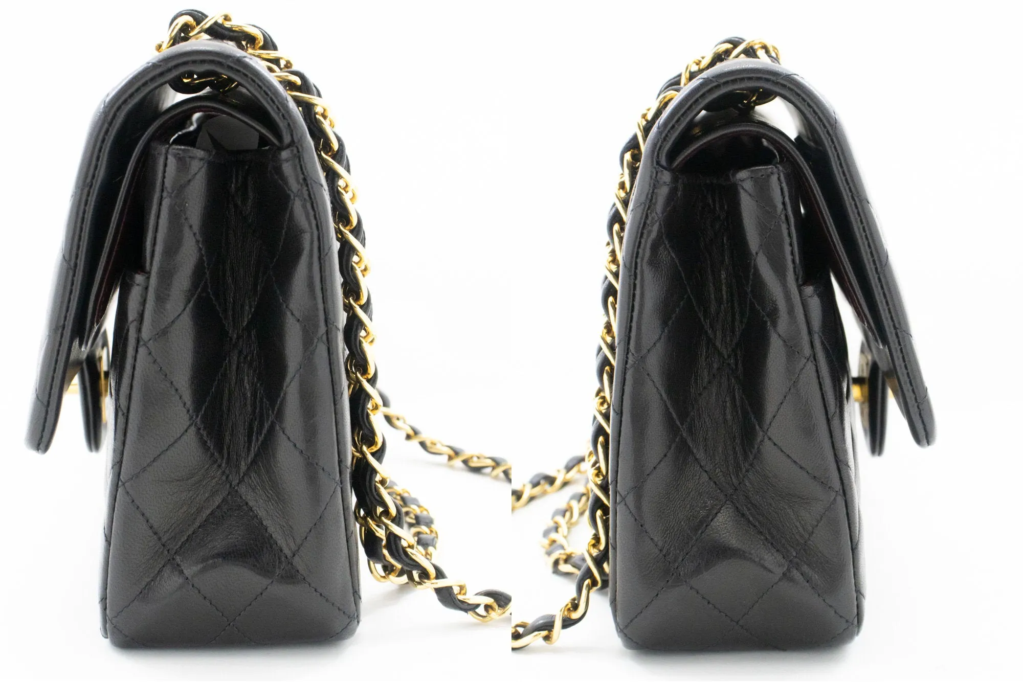 CHANEL Classic Double Flap 10" Chain Shoulder Bag Black Lambskin n44