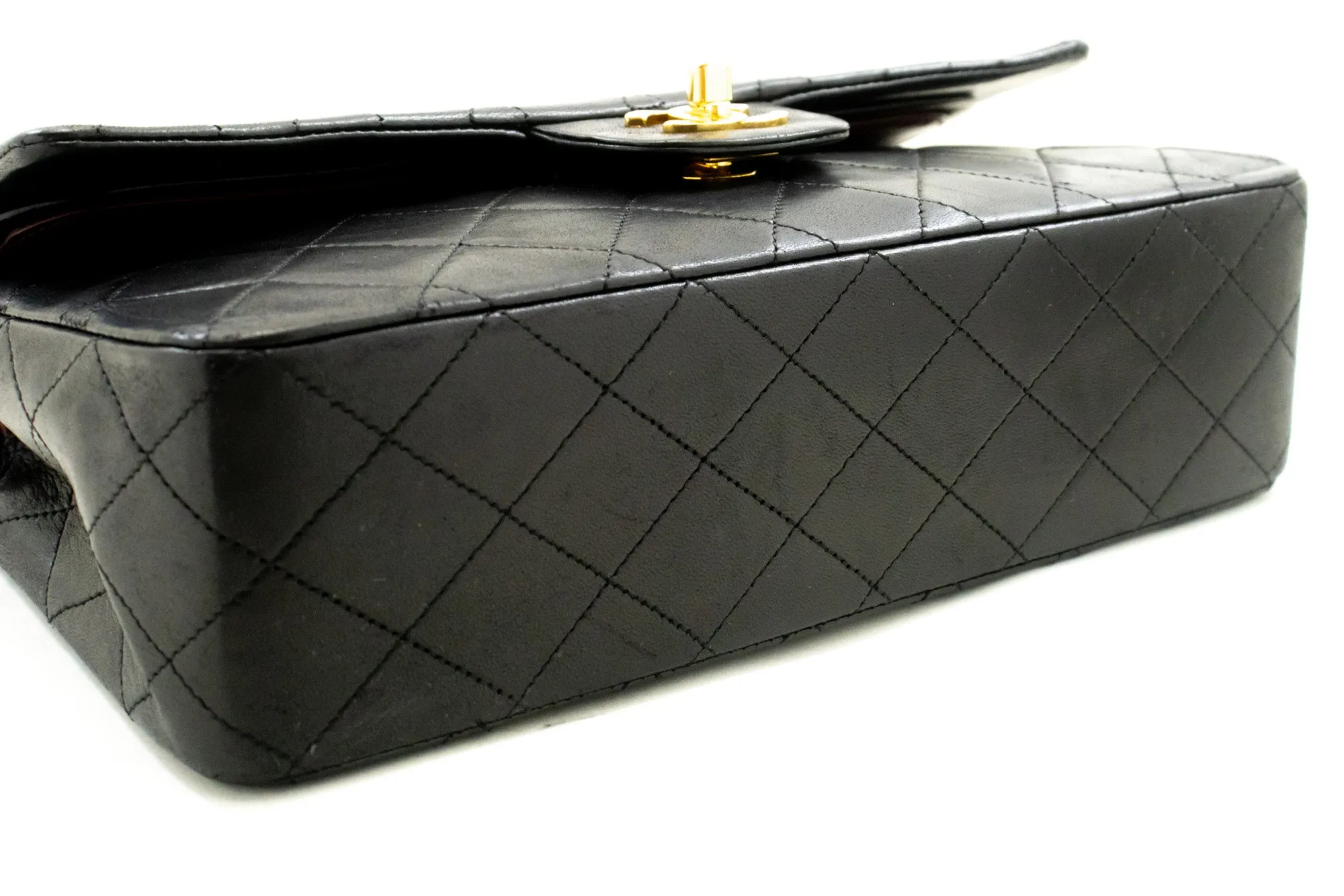 CHANEL Classic Double Flap 10" Chain Shoulder Bag Black Lambskin n97