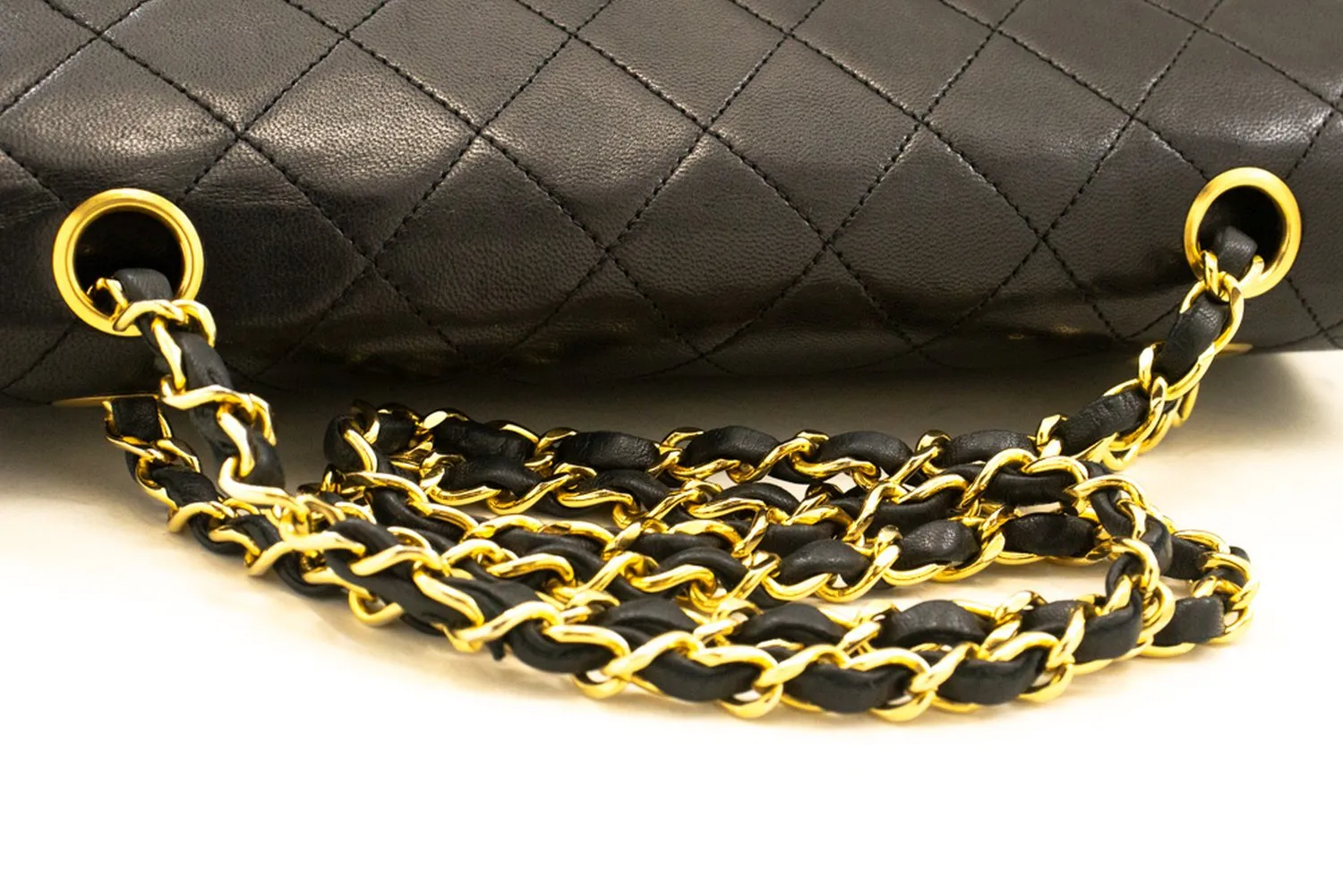 CHANEL Classic Double Flap 10" Chain Shoulder Bag Black Lambskin n97