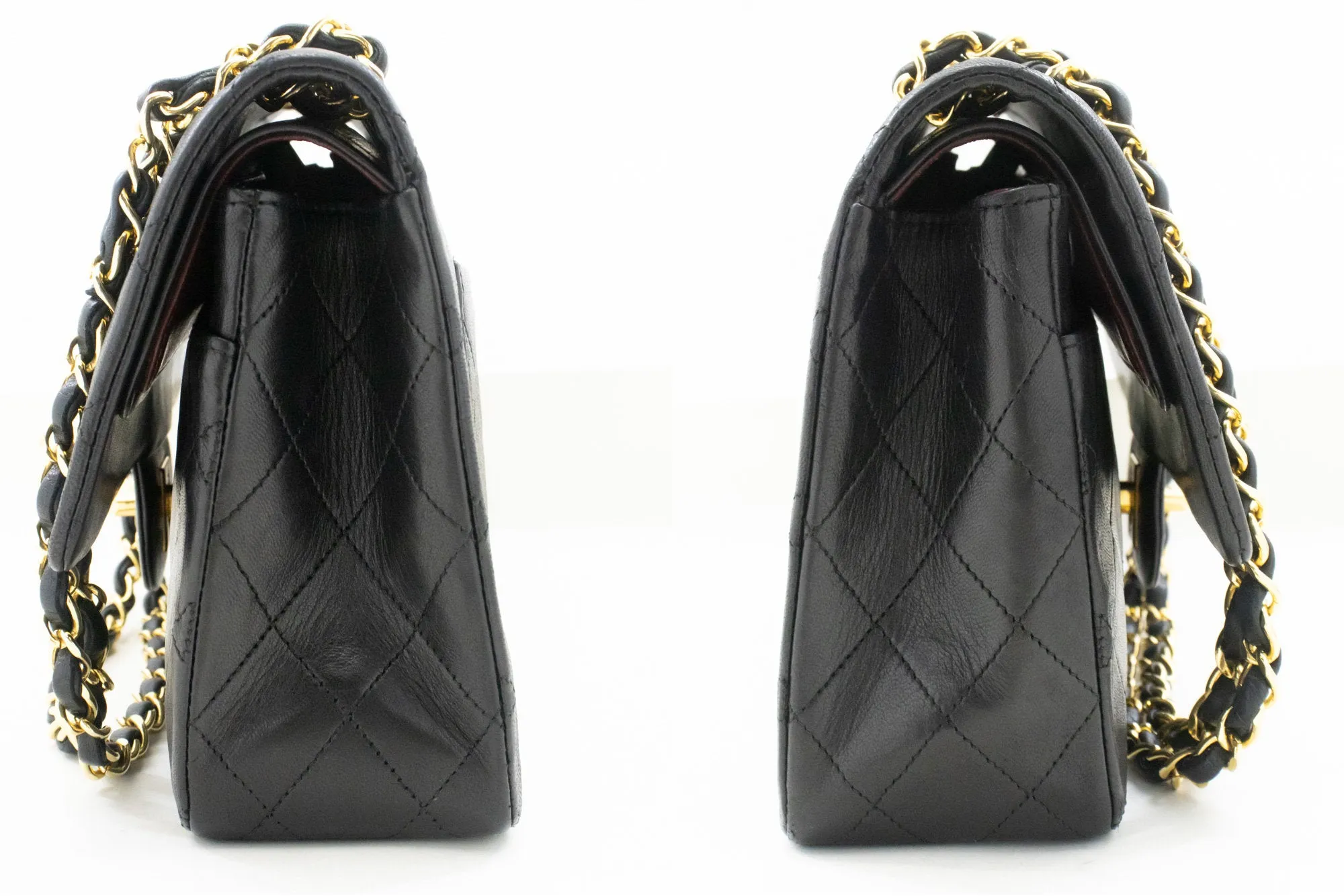 CHANEL Classic Double Flap 10" Chain Shoulder Bag Black Lambskin n97