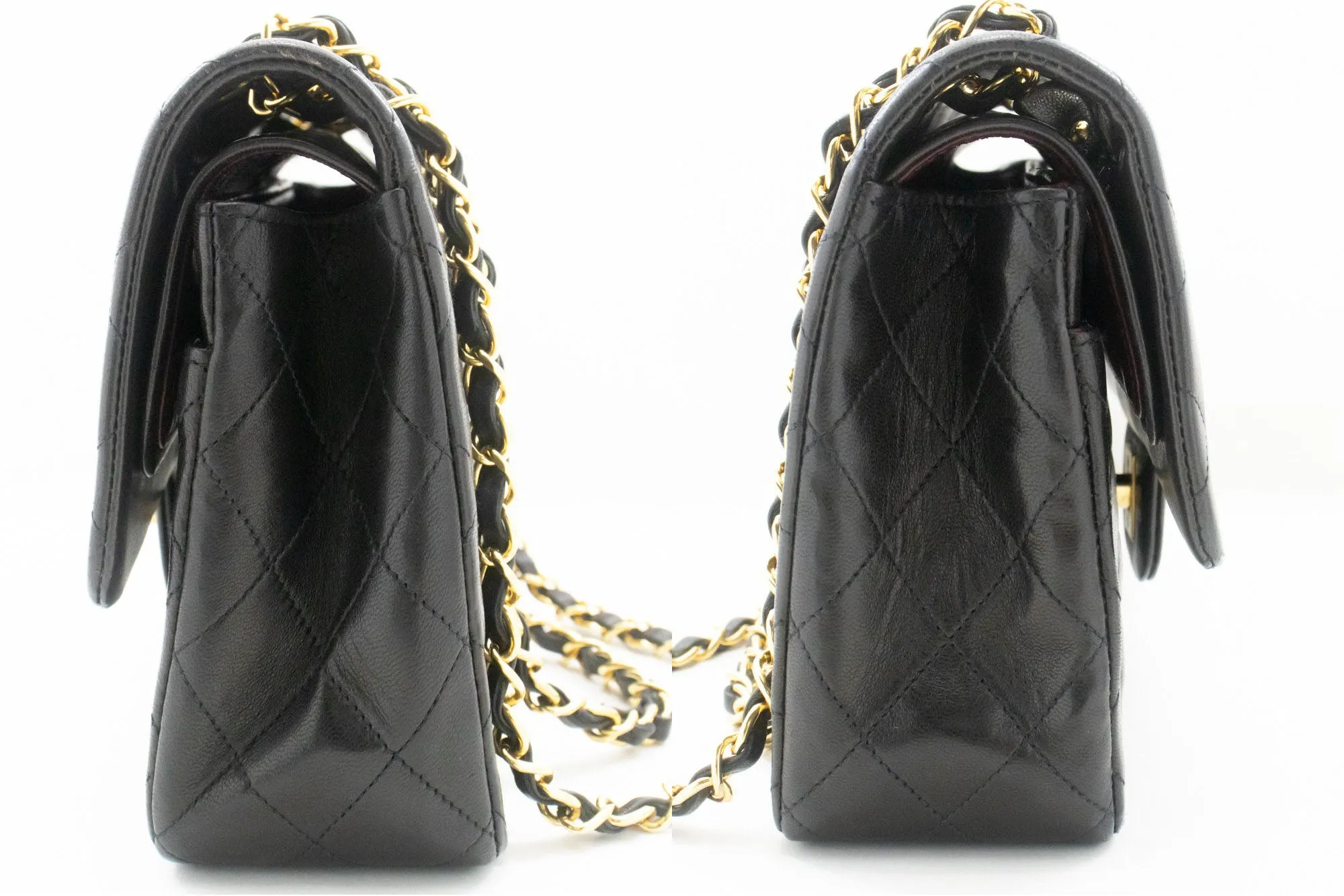 CHANEL Classic Double Flap 10" Chain Shoulder Bag Black Lambskin n99