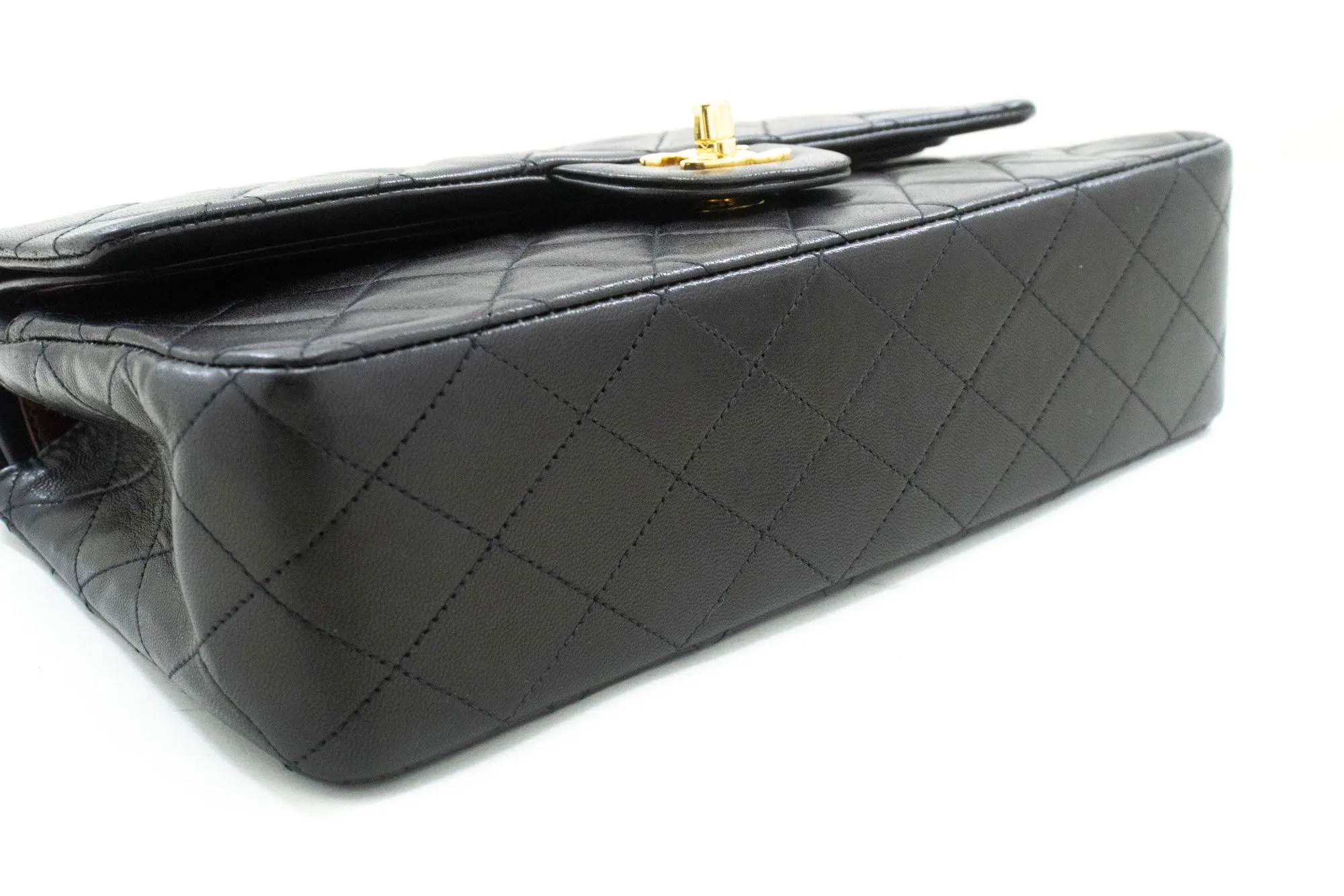 CHANEL Classic Double Flap 10" Chain Shoulder Bag Black Lambskin n99