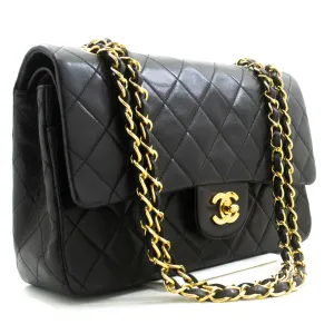CHANEL Classic Double Flap 10" Chain Shoulder Bag Black Lambskin n99