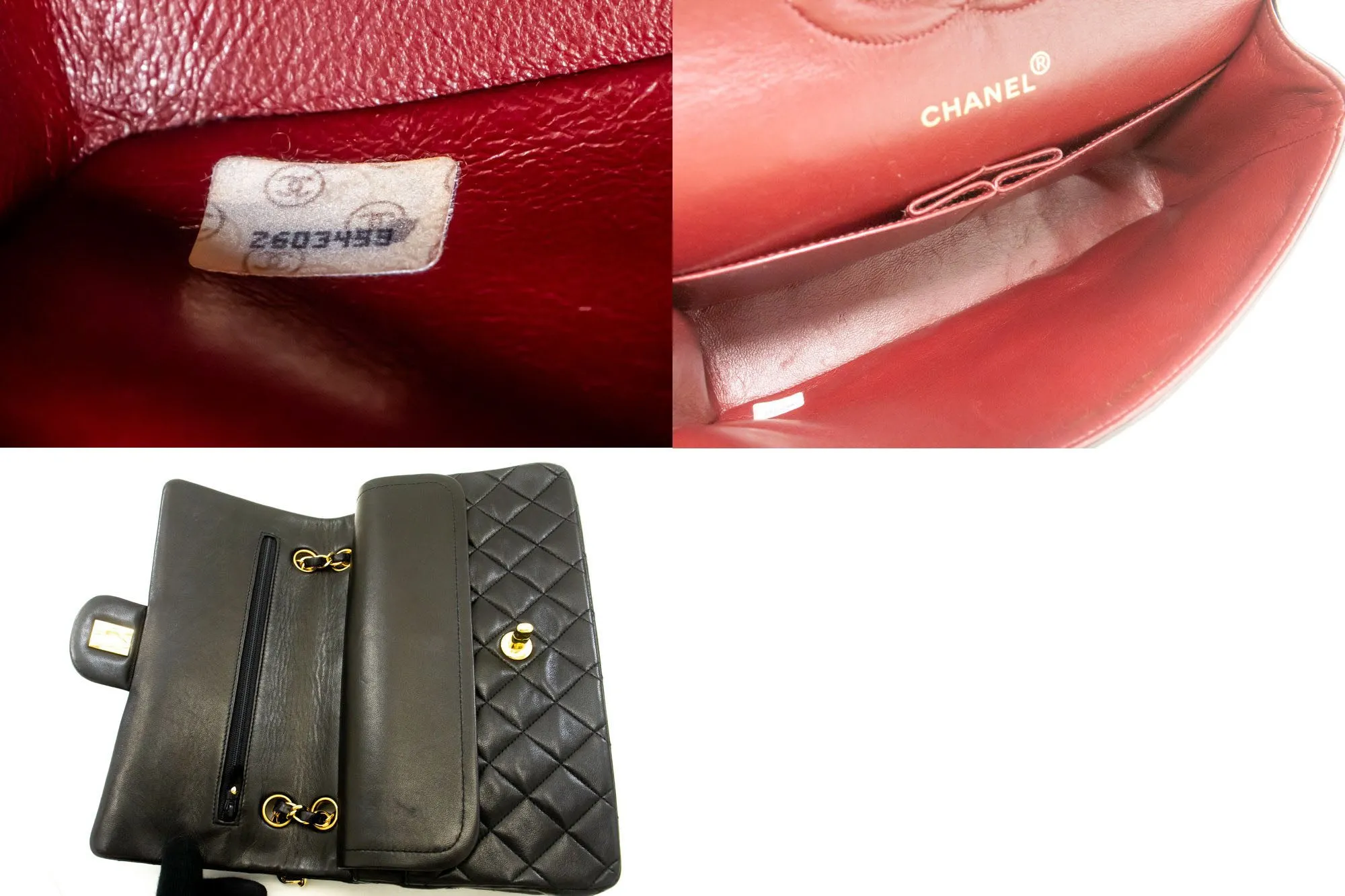 CHANEL Classic Double Flap 10" Chain Shoulder Bag Black Lambskin n99