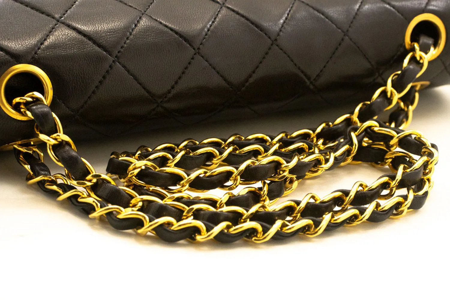 CHANEL Classic Double Flap 10" Chain Shoulder Bag Black Lambskin n99