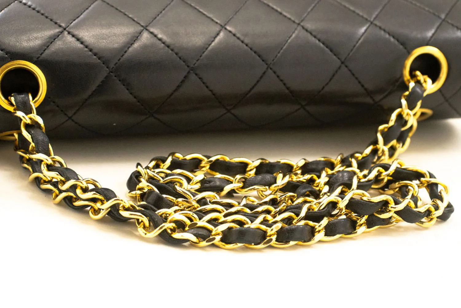 CHANEL Classic Double Flap 10" Chain Shoulder Bag Black Lambskin p09