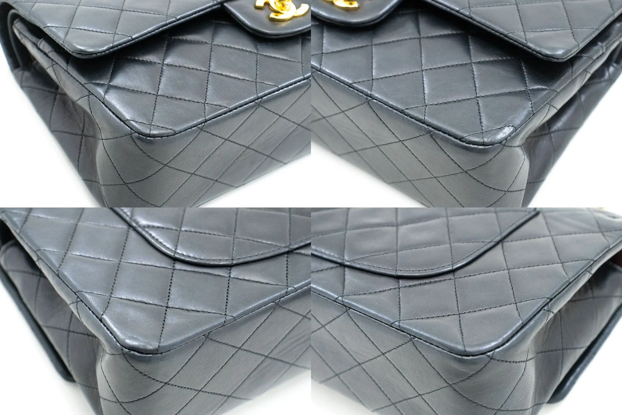 CHANEL Classic Double Flap 10" Chain Shoulder Bag Black Lambskin p09