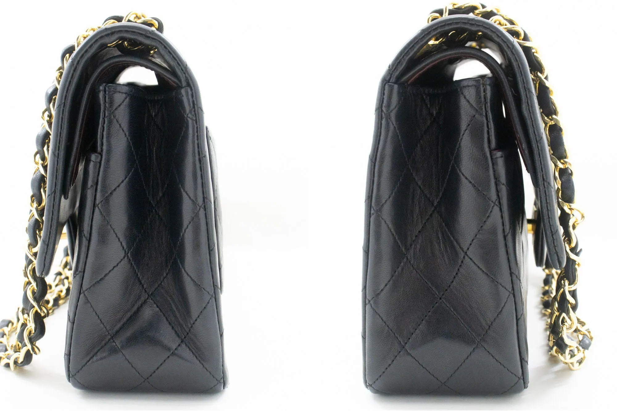 CHANEL Classic Double Flap 10" Chain Shoulder Bag Black Lambskin p09
