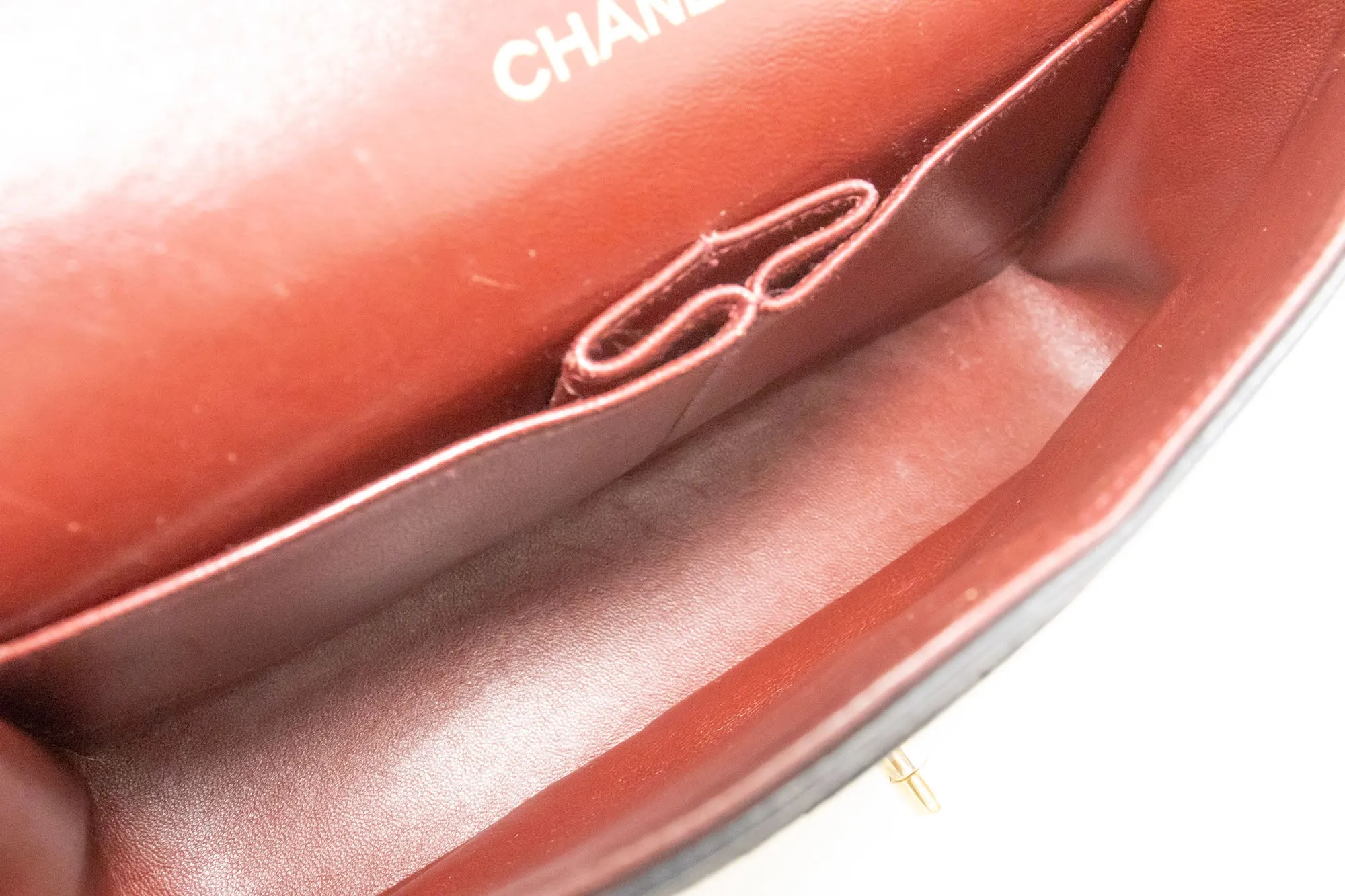 CHANEL Classic Double Flap 10" Chain Shoulder Bag Black Lambskin p09