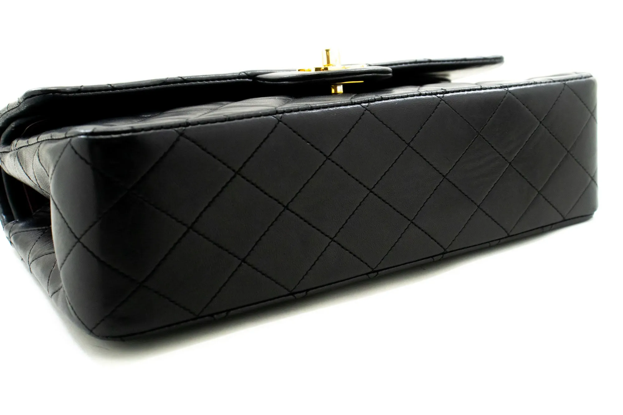 CHANEL Classic Double Flap 10" Chain Shoulder Bag Black Lambskin p09