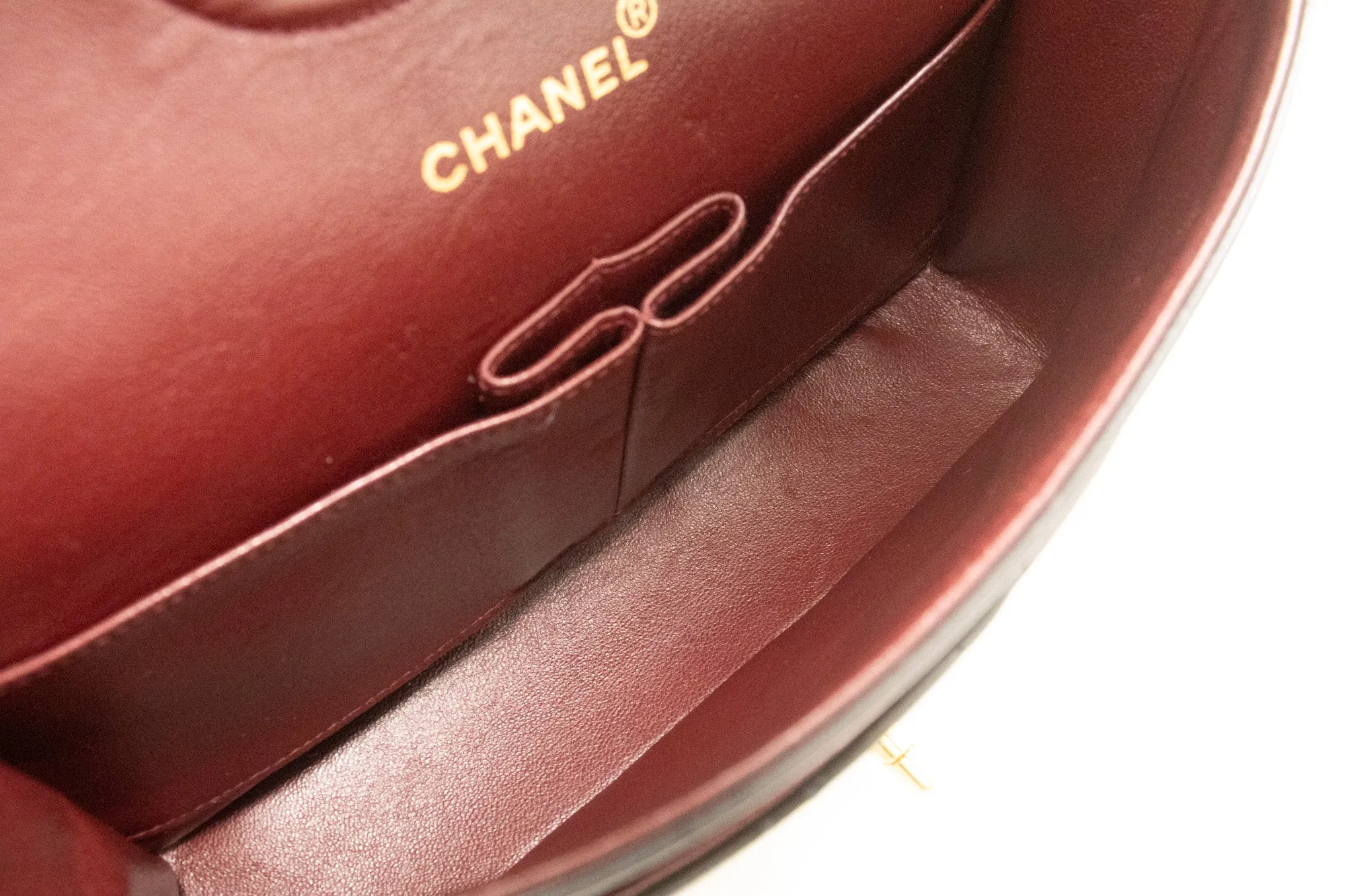 CHANEL Classic Double Flap 10" Chain Shoulder Bag Black Lambskin p32