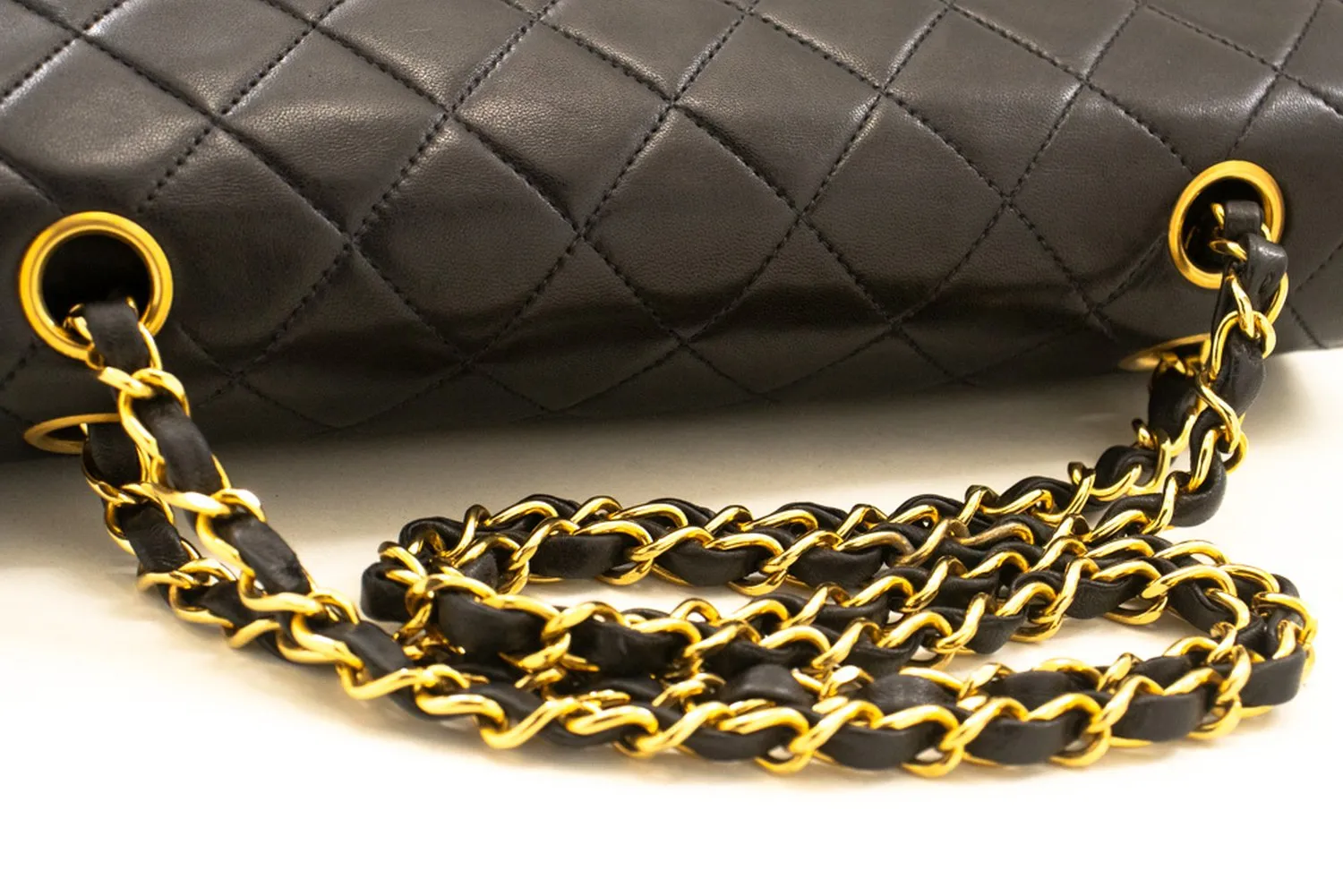 CHANEL Classic Double Flap 10" Chain Shoulder Bag Black Lambskin p32