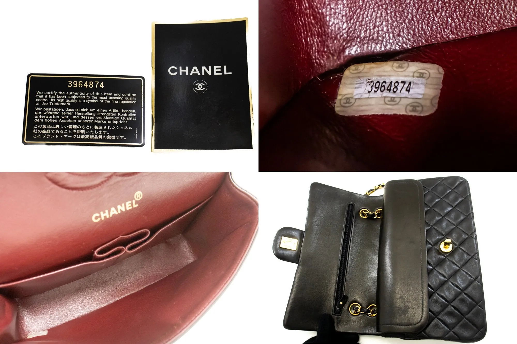 CHANEL Classic Double Flap 10" Chain Shoulder Bag Black Lambskin p32