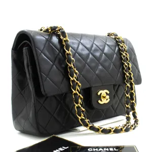 CHANEL Classic Double Flap 10" Chain Shoulder Bag Black Lambskin p32