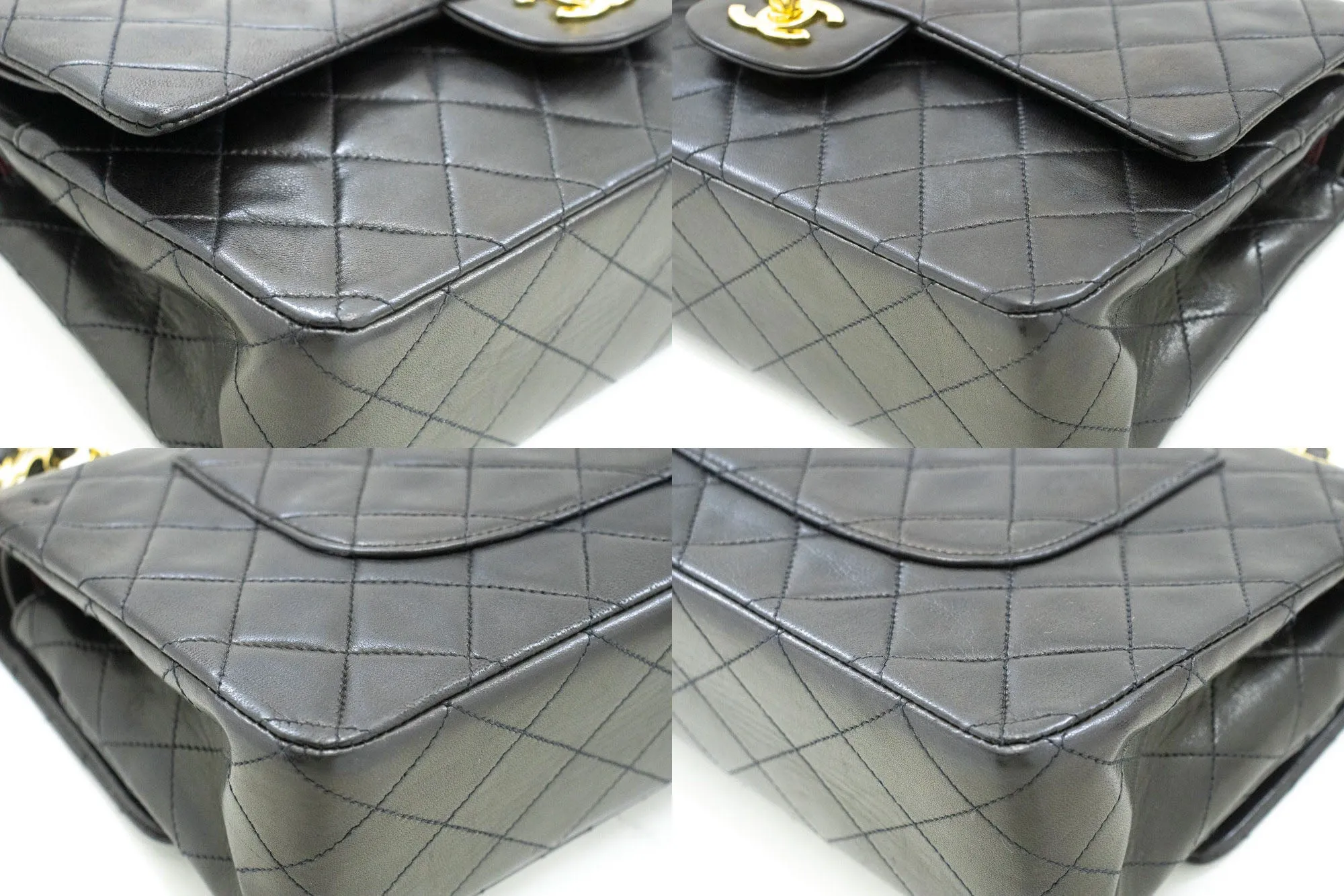 CHANEL Classic Double Flap 10" Chain Shoulder Bag Black Lambskin p49