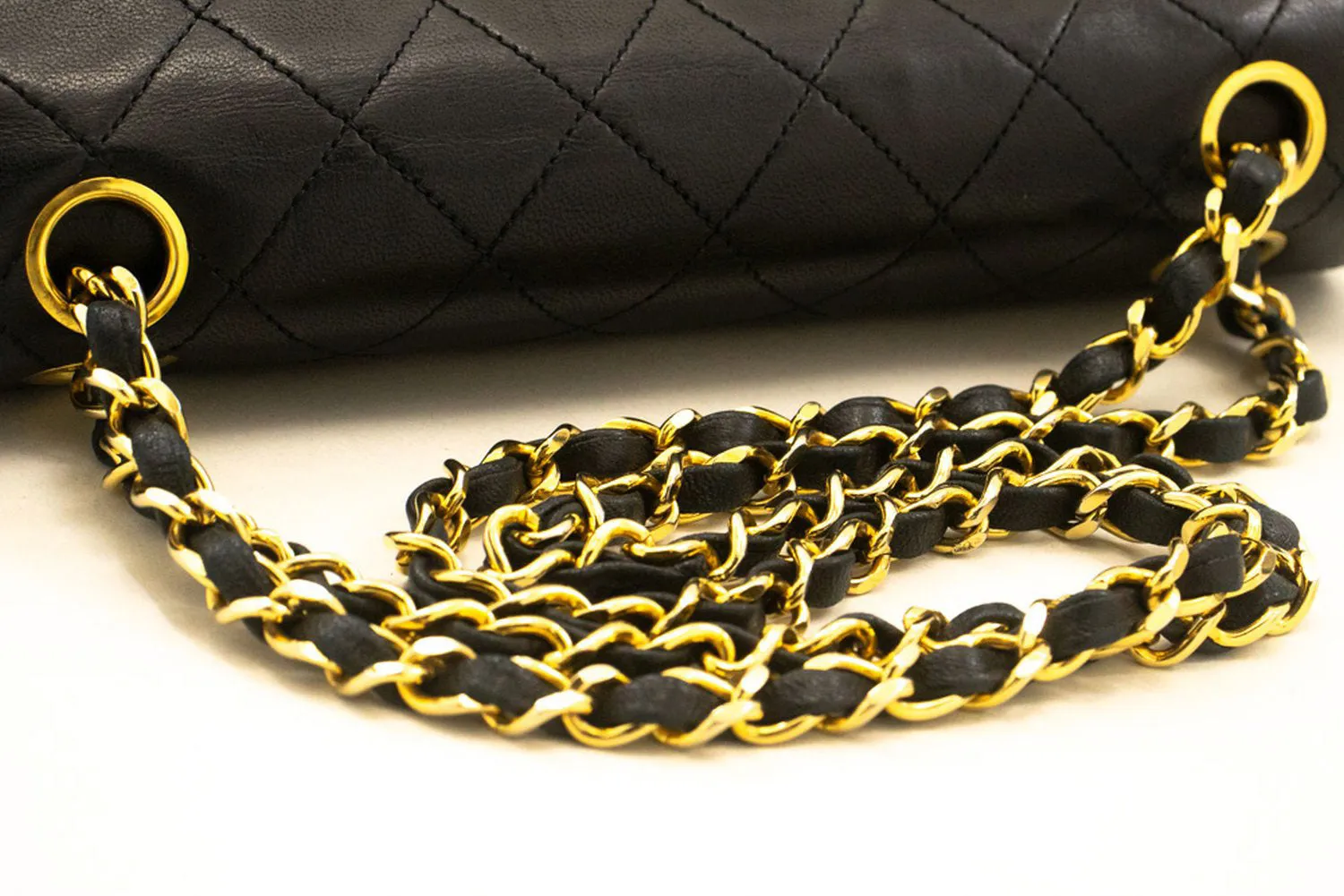CHANEL Classic Double Flap 9" Chain Shoulder Bag Black Lambskin j19