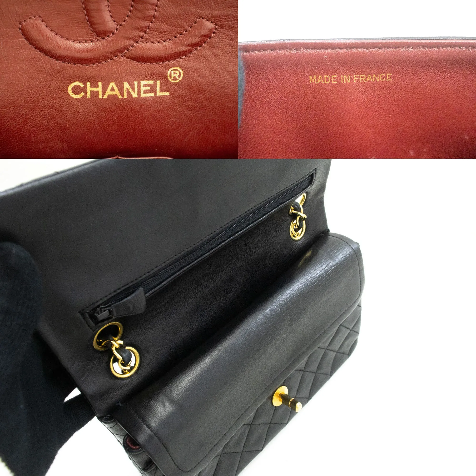 CHANEL Classic Double Flap 9" Chain Shoulder Bag Black Lambskin j19